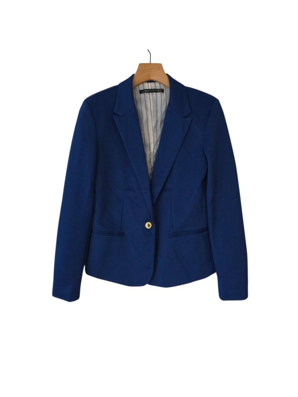 Zara FXJC Woman Blazer‎ One Button Cobalt Blue Lined Business Career Small